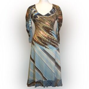 Roberto Cavalli SS2004 Feather Print Silk Trim Dress